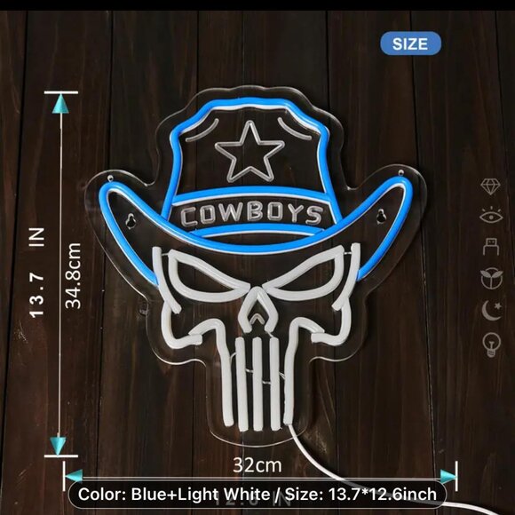 COWBOYS SKULL NEON LED SIGN - Picture 2 of 6